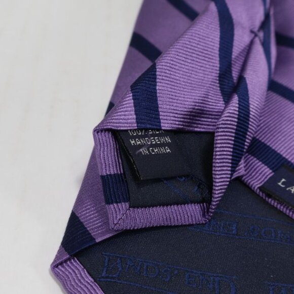 Lands End Mens Necktie Silk Stripe Repp Classic Business Purple Blue - Picture 7 of 8